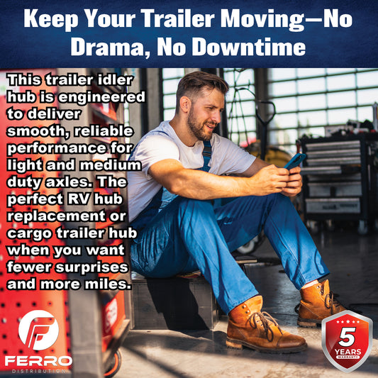 Trailer Idler Hub – 2,000 lb Capacity, 5 on 4.5" Bolt Pattern, 1/2"-20 Studs (Ferro Distribution) F02006