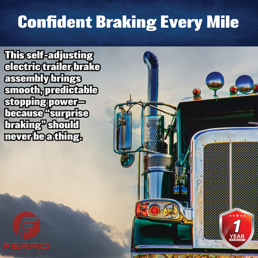 12‑1/4" x 3‑3/8" Self‑Adjusting Electric Trailer Brake Assembly – 8,000 lb, Left‑Hand (Ferro Distribution) F02028