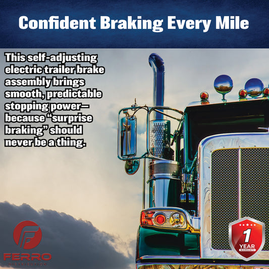 12‑1/4" x 3‑3/8" Self‑Adjusting Electric Trailer Brake Assembly – 10,000 lb, Left‑Hand (Ferro Distribution) F02030