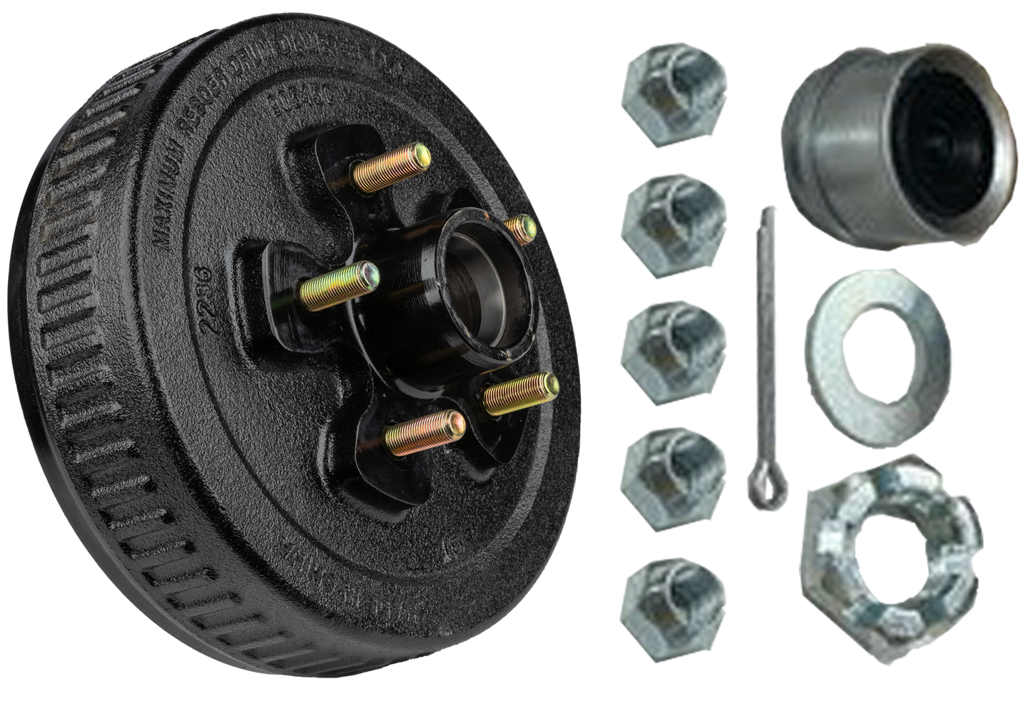 Hub/Drum Assembly - Loaded (3,500 lb. capacity, 5 lug, 4.5", 1/2"-20, for 10" Brake) (F02008) Ferro Distribution