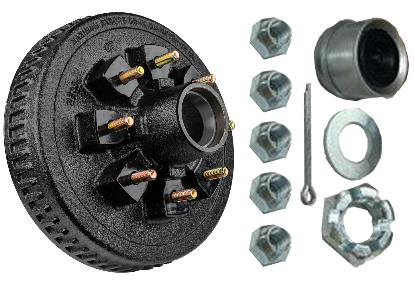 Hub/Drum Assembly - Loaded (7000 lb. capacity, 8 lug, 6.5", 1/2"-20, for 12" Brake) (F02010) Ferro Distribution