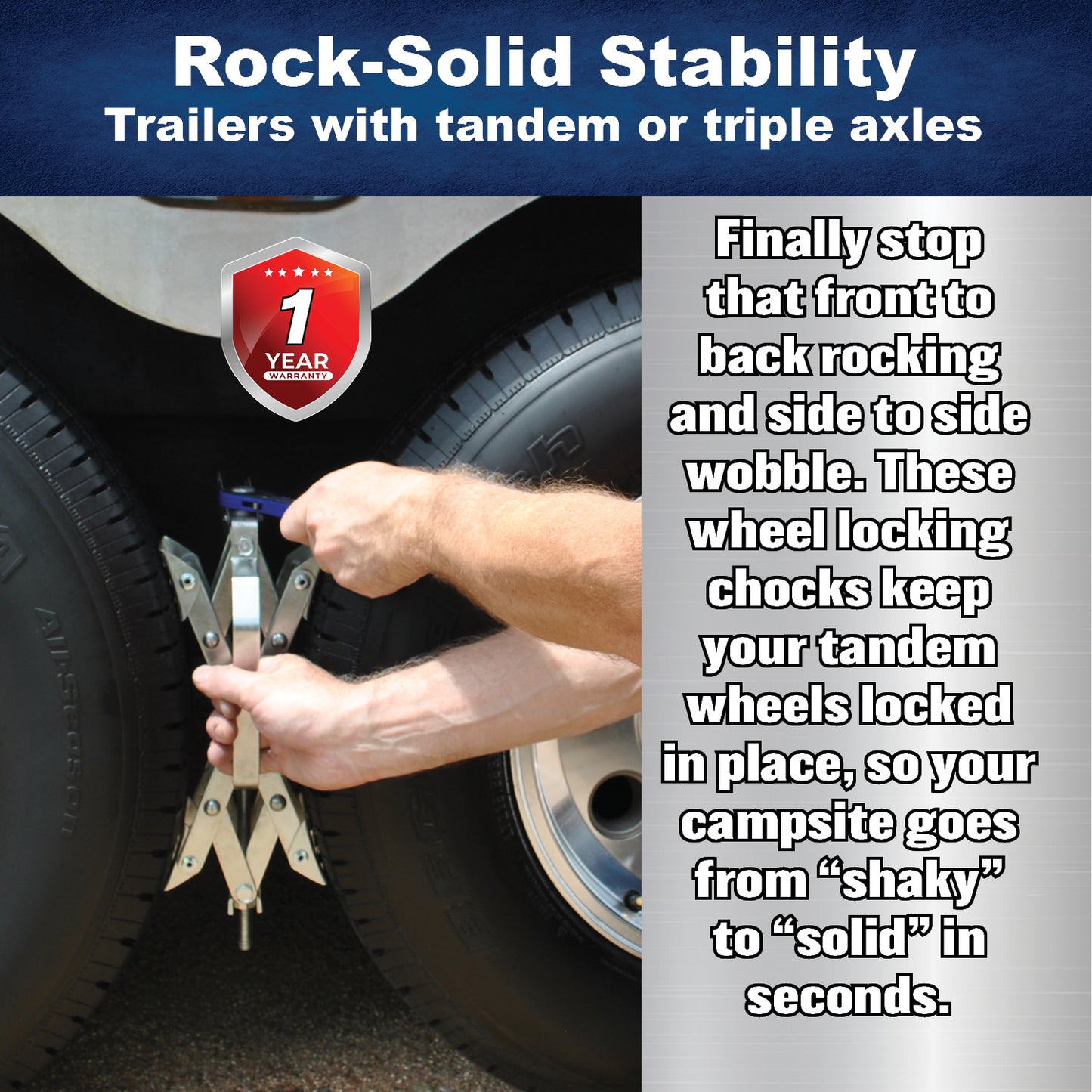 Wheel Chock Tire Lock Set – Extra Large Size, 1‑Pack for Trailers & RVs (Ferro Distribution) F04005