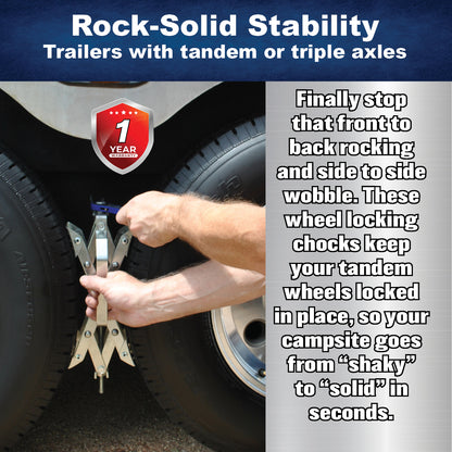 Wheel Chock Tire Lock Set – Extra Large Size, 1‑Pack for Trailers & RVs (Ferro Distribution) F04005