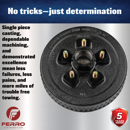 Hub/Drum Assembly (3500 lb capacity, 5" X 4.5",  1/2"-20, for 10" Brakes) (F02001) Ferro Distribution