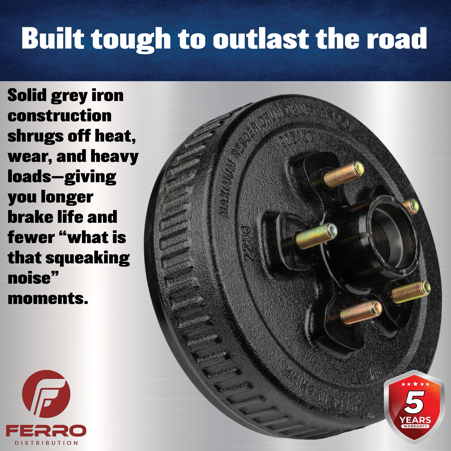 Hub/Drum Assembly (3500 lb capacity, 5" X 4.5",  1/2"-20, for 10" Brakes) (F02001) Ferro Distribution