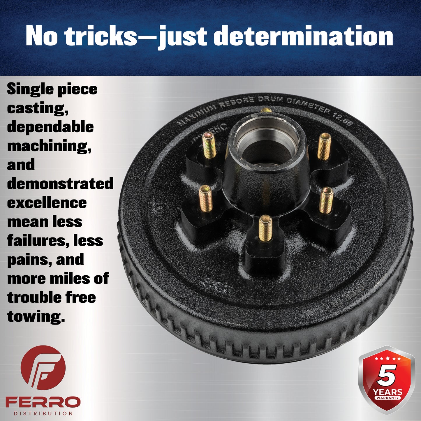 Hub/Drum Assembly (6000 lb capacity 6" X 5.5", 1/2"-20, for 12" Brakes) (F02002) Ferro Distribution