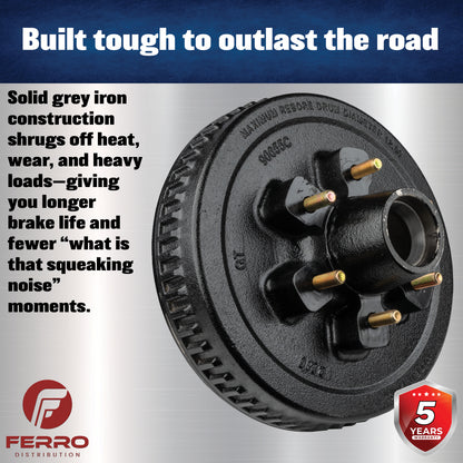 Hub/Drum Assembly (6000 lb capacity 6" X 5.5", 1/2"-20, for 12" Brakes) (F02002) Ferro Distribution