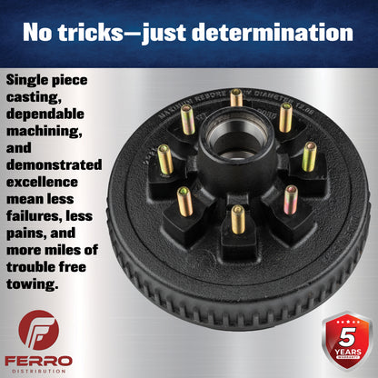 Hub/Drum Assembly (7000 lb capacity, 8" X 6.5", 9/16"-18, for 12" Brakes) (F02004) Ferro Distribution