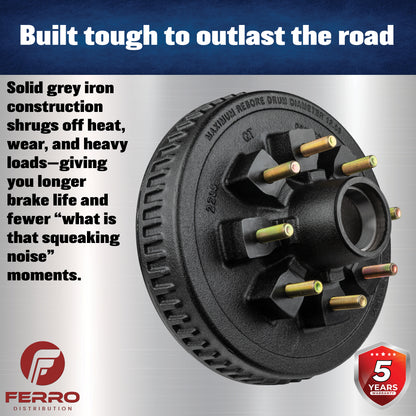 Hub/Drum Assembly (7000 lb capacity, 8" X 6.5", 9/16"-18, for 12" Brakes) (F02004) Ferro Distribution