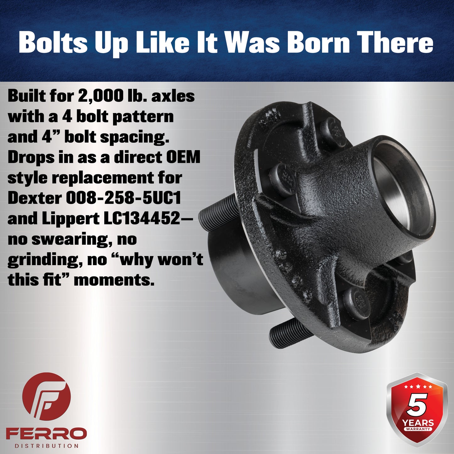 Idler Hub (2000lb capacity, 4” x 4”, ½”-20) (F02005) Ferro Distribution