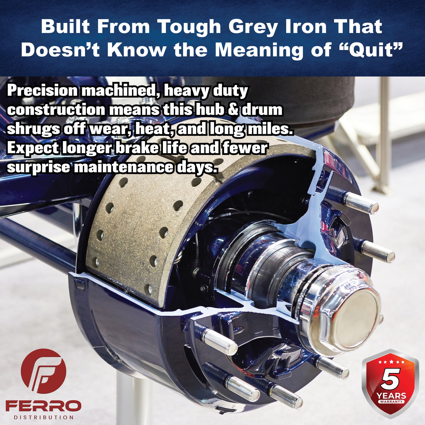 Hub/Drum Assembly - Loaded (3,500 lb. capacity, 5 lug, 4.5", 1/2"-20, for 10" Brake) (F02008) Ferro Distribution