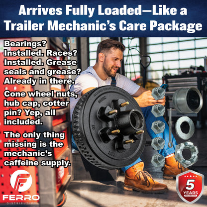 Loaded Hub & Drum Assembly – 6,000 lb Capacity, 6 on 5.5" Bolt Pattern, 1/2"-20 Studs, Fits 12" Brakes (Ferro Distribution) F02009