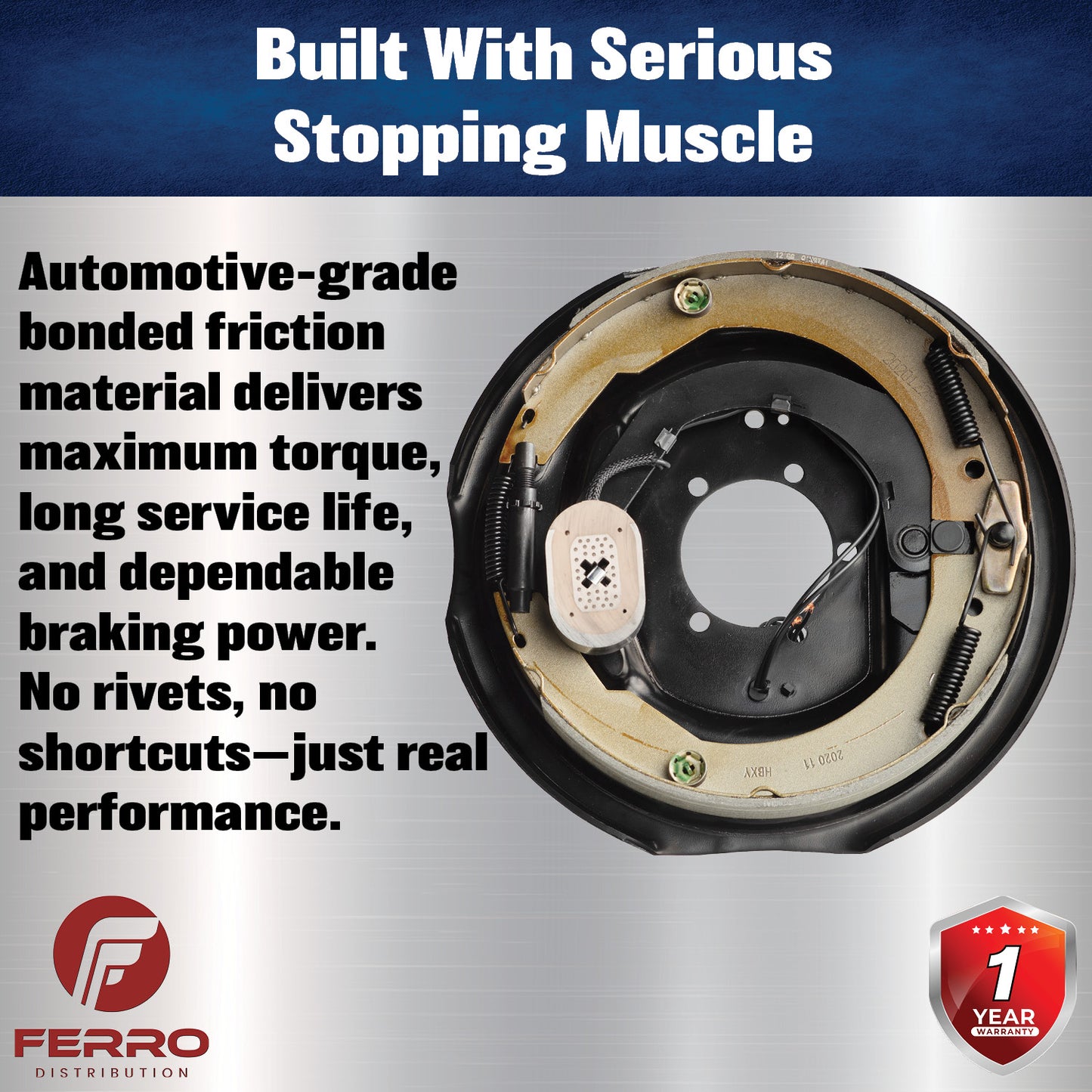 12" x 2" Electric Trailer Brake Assembly – Manual Adjust, 7,000 lb, Left‑Hand, Boxed (Ferro Distribution) F02022