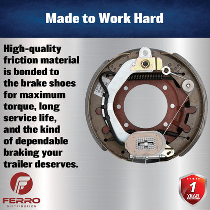 12‑1/4" x 3‑3/8" Self‑Adjusting Electric Trailer Brake Assembly – 10,000 lb, Left‑Hand (Ferro Distribution) F02030