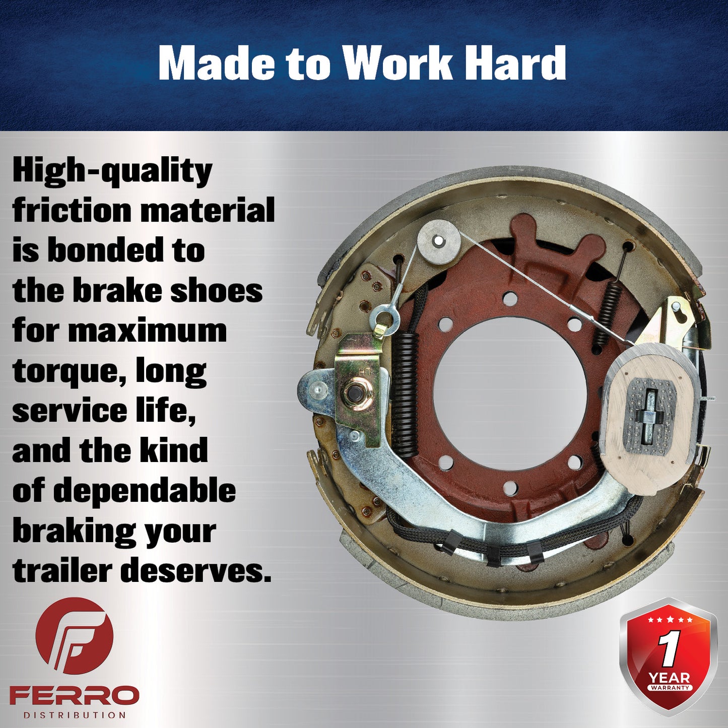 12‑1/4" x 4" Self‑Adjusting Electric Trailer Brake Assembly – 10,000 lb, Left‑Hand (Ferro Distribution) F02032