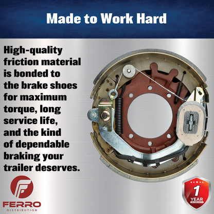 12‑1/4" x 4" Self‑Adjusting Electric Trailer Brake Assembly – 10,000 lb, Left‑Hand (Ferro Distribution) F02032