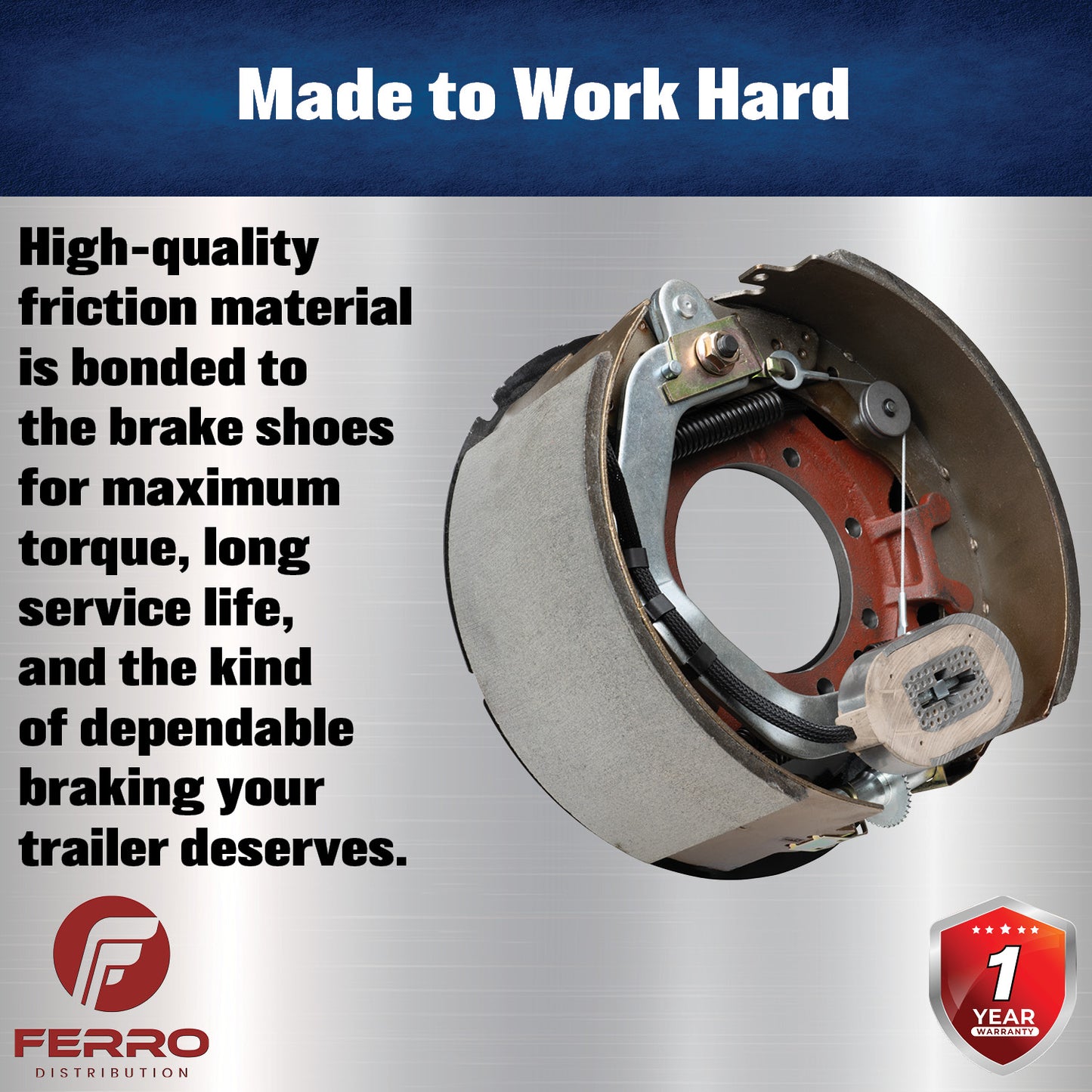 12‑1/4" x 5" Self‑Adjusting Electric Trailer Brake Assembly – 12,000 lb, Right‑Hand (Ferro Distribution) F02035