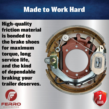 12‑1/4" x 5" Self‑Adjusting Electric Trailer Brake Assembly – 15,000 lb, Right‑Hand (Ferro Distribution) F02037