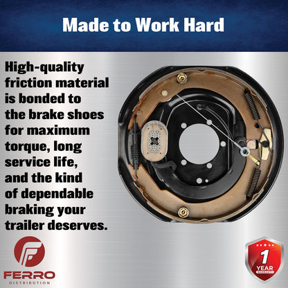12" x 2" Self‑Adjusting Electric Trailer Brake Assembly – 7,000 lb, Left‑Hand, Boxed (Ferro Distribution) F02040