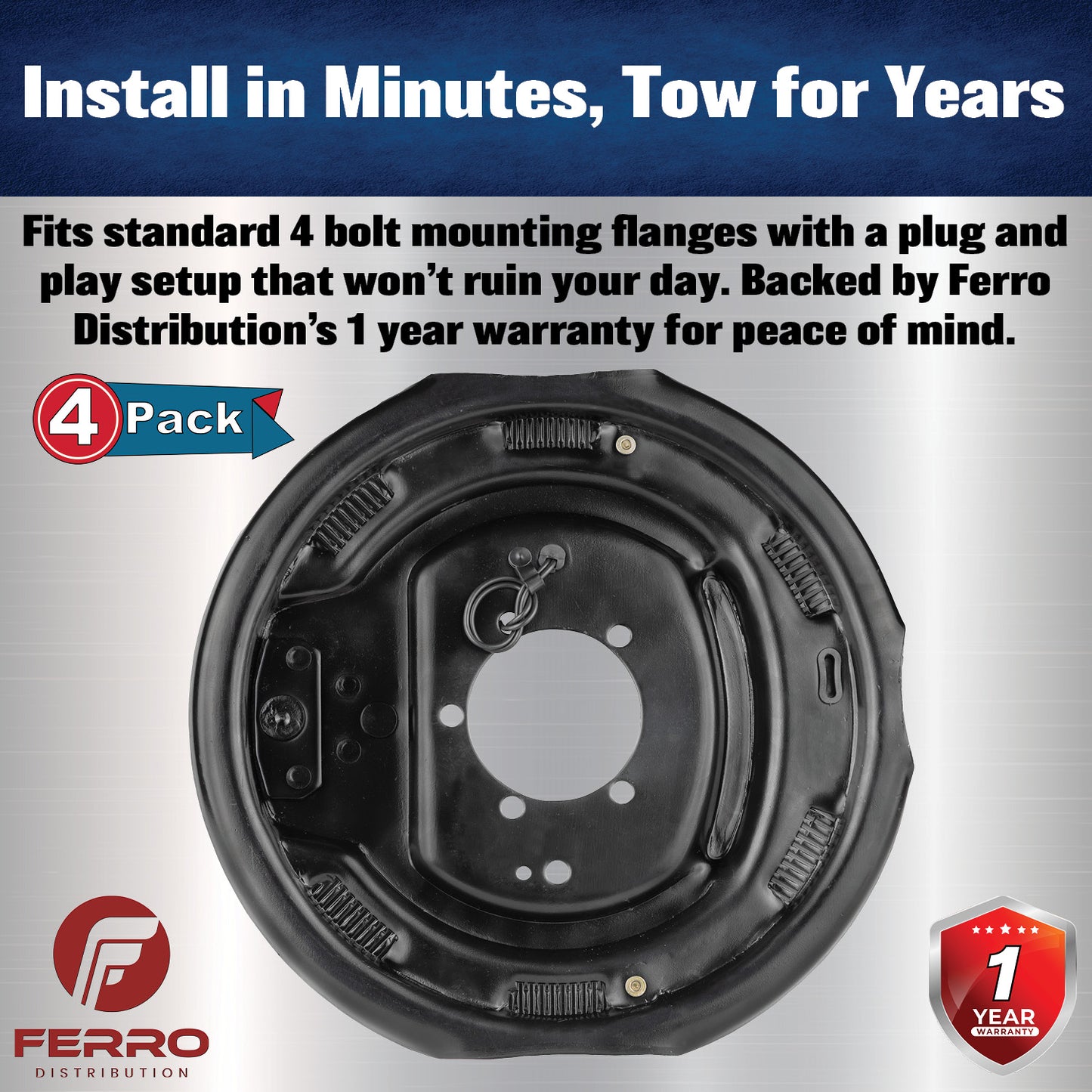 Trailer Brake Kit – Four 12" x 2" Manual‑Adjusting Electric Brakes, 7,000 lb Axles (Ferro Distribution) F02051