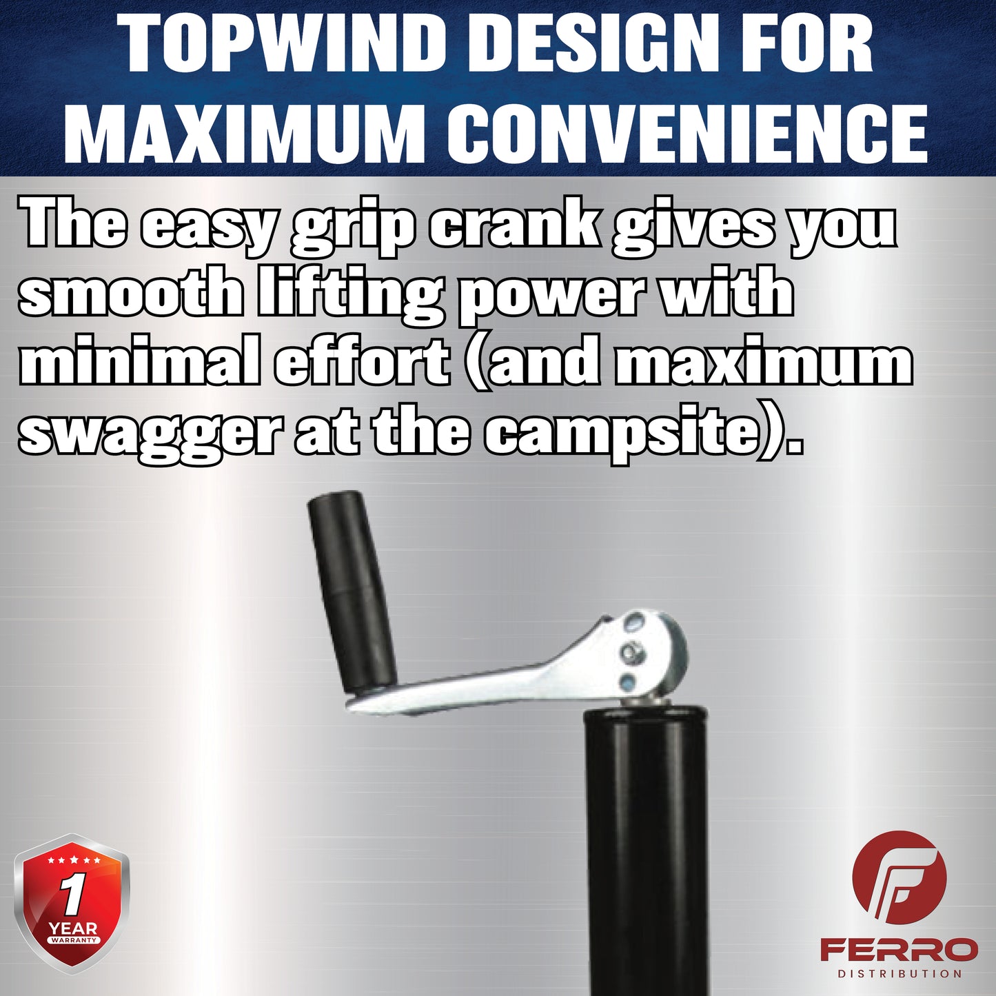 Tongue Jack, Manual, Topwind, 2¼" tube, 5000lb capacity (F05004) Ferro Distribution