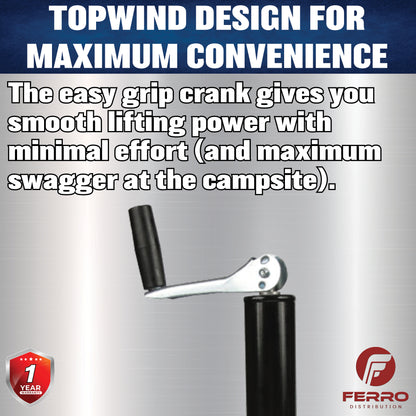 Tongue Jack, Manual, Topwind, 2¼" tube, 5000lb capacity (F05004) Ferro Distribution