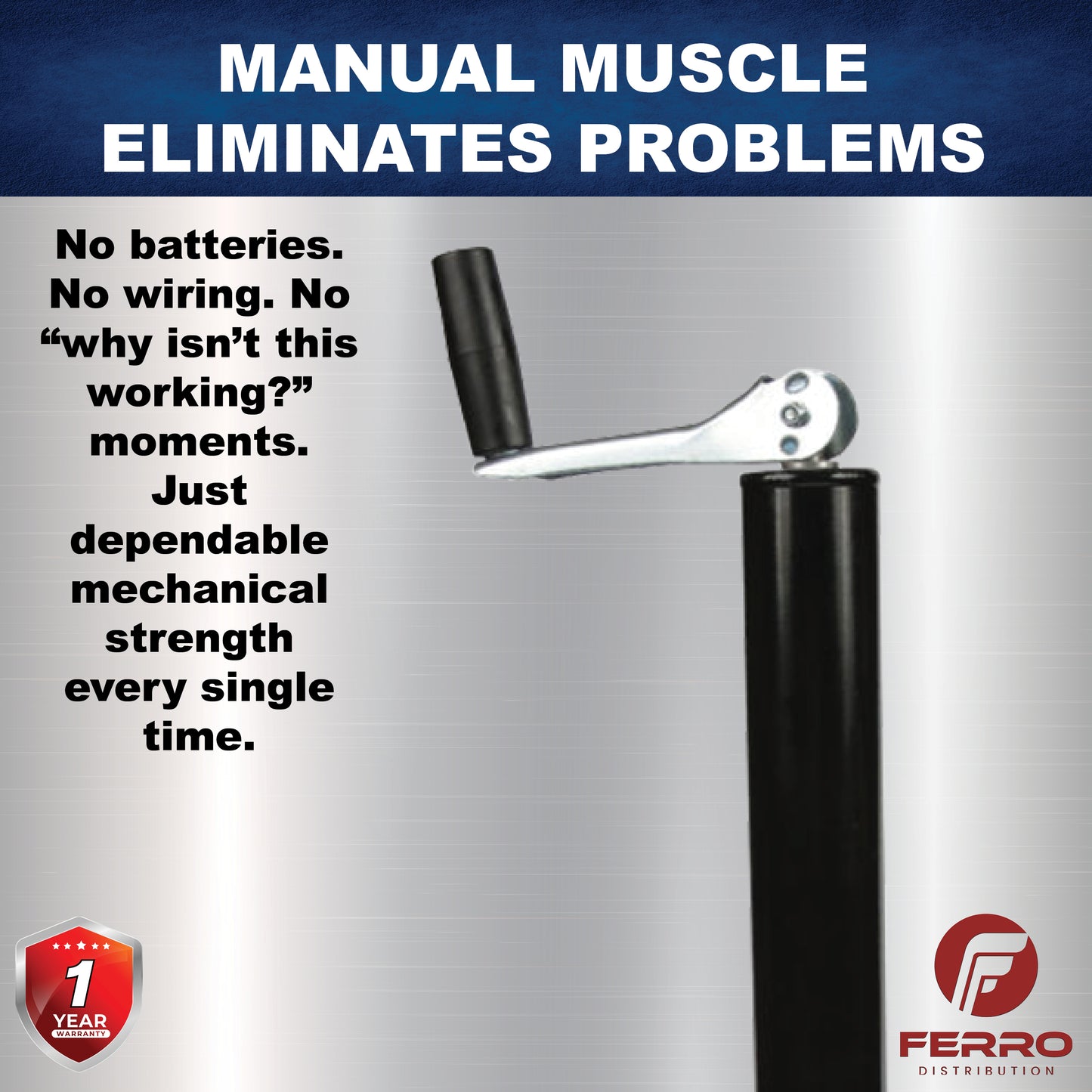 Tongue Jack, Manual, Topwind, 2¼" tube, 5000lb capacity (F05004) Ferro Distribution