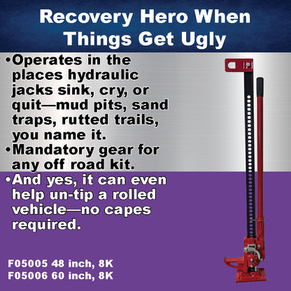 Farm Jack 48" Heavy‑Duty 8,000 lb Lift | Off‑Road Recovery, Tractor & Trailer Utility Jack | Steel Construction, Multi‑Use Lifting/Winching/Spreading Tool | F05005 by Ferro Distribution