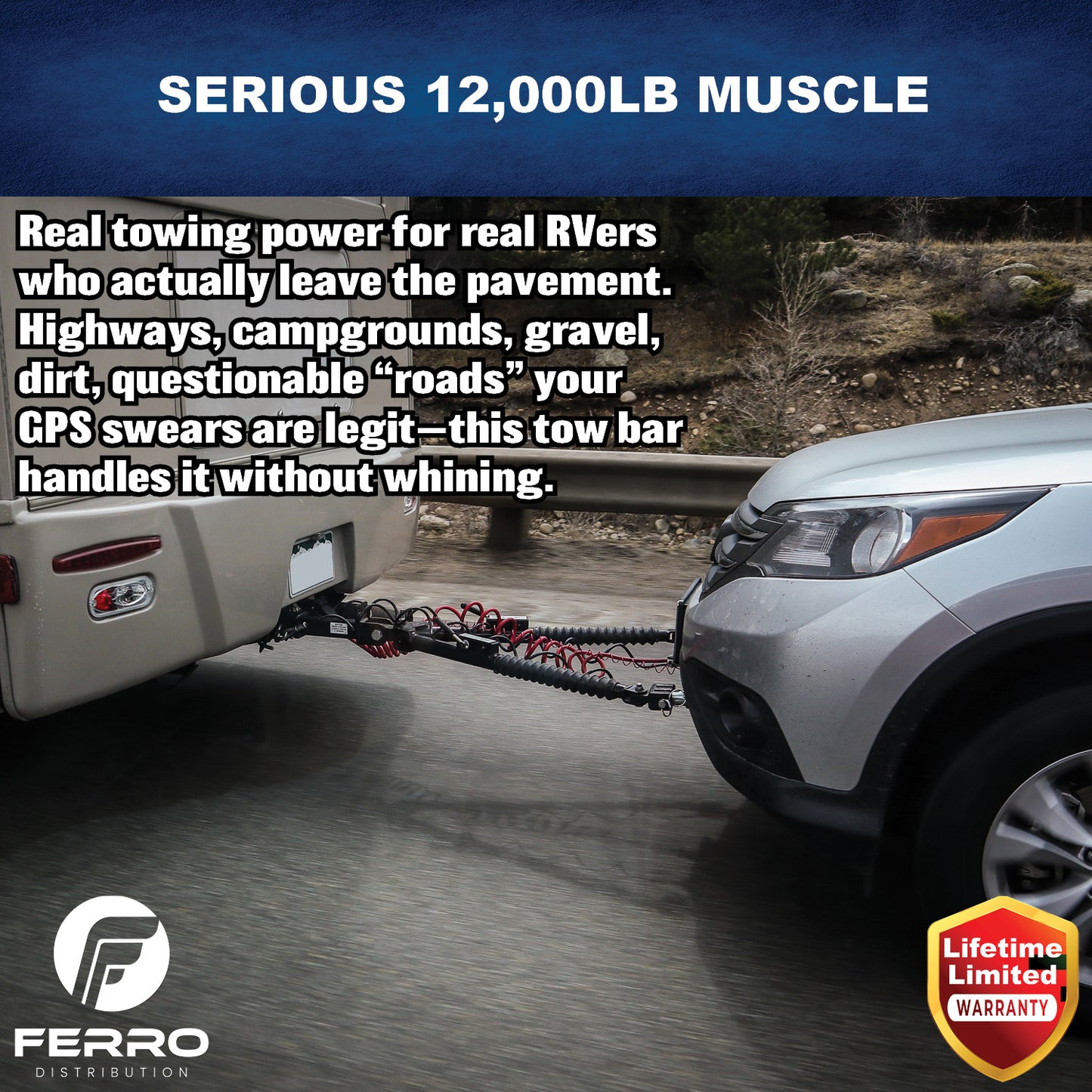 Tow Bar (12K, with Roadmaster Clevises) F07005 Ferro Distribution